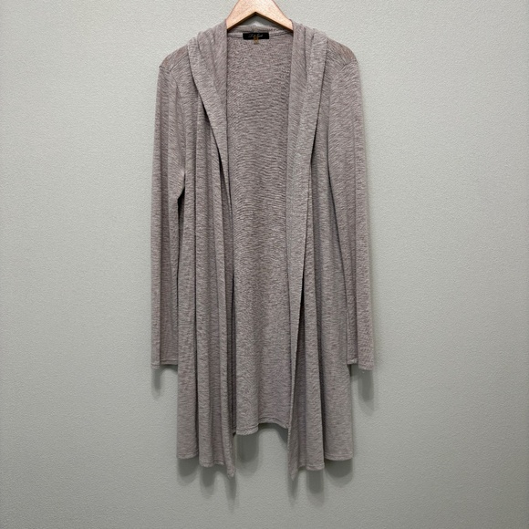 Laila Jayde Hooded Open Duster Cardigan - Greige, XL - Picture 2 of 8